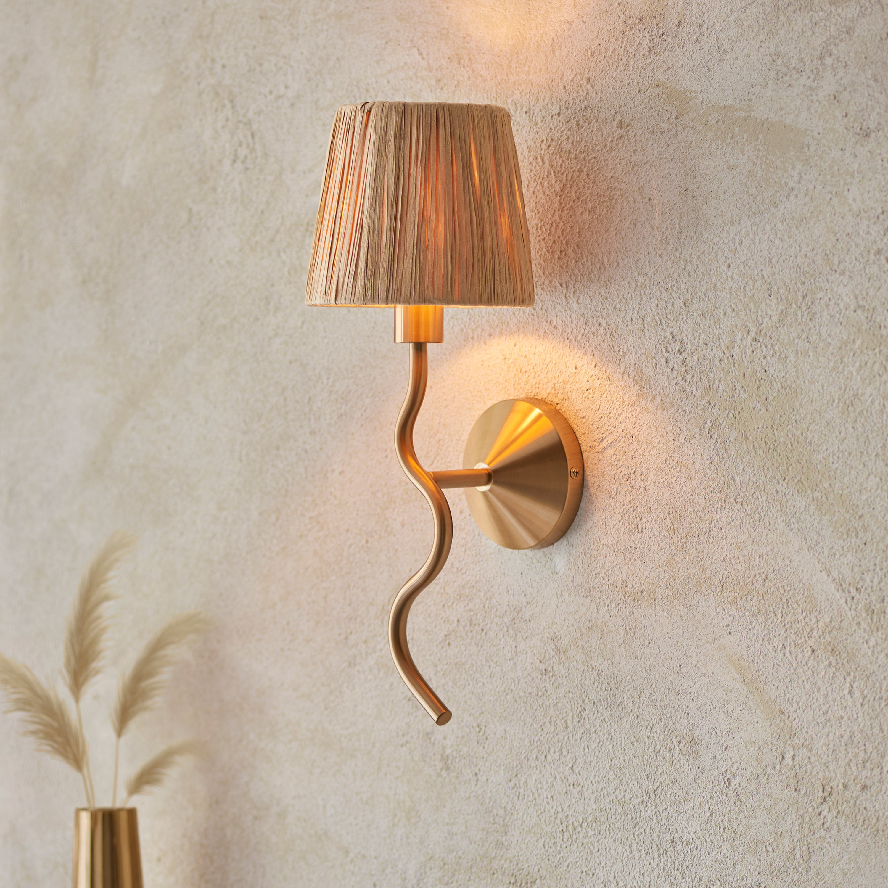 Sena Brushed Aged Brass & Natural Raffia Wall Light